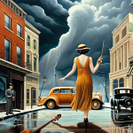**

A surreal painting depicting iconic 1920s landmarks dissolving into earlier historical periods due to the "Storm" in Reverse: 1999. Flapper dresses, jazz instruments, and temporal anomalies should be visible.

**