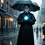 Eternity - Laughter in the Rain**

"Eternity, a powerful Arcanist, standing confidently in a rain-slicked cityscape, fully clothed in Victorian-era attire, appropriate content, safe for work, holding a glowing orb that reflects the city lights, perfect anatomy, natural proportions, professional digital art, high quality, her expression determined, dramatic lighting emphasizing the rain, modest."

**