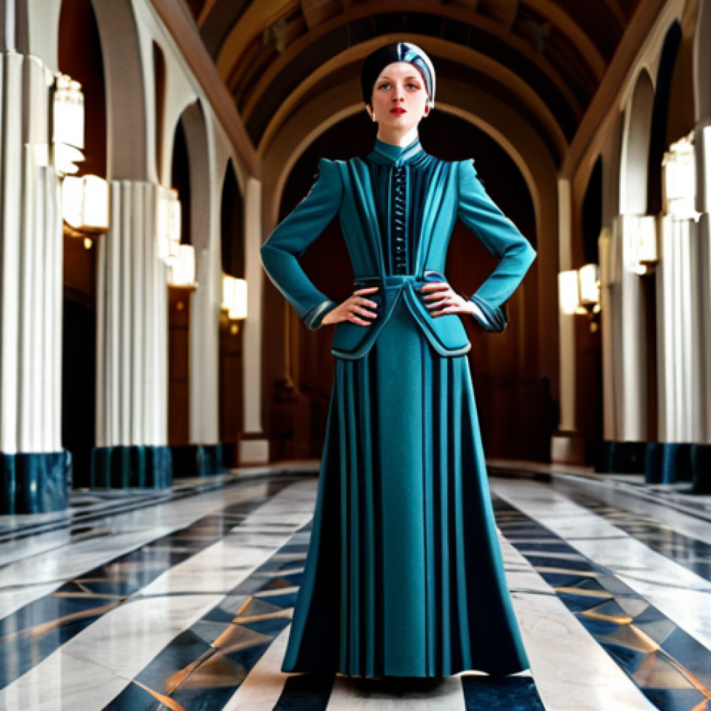 리버스 1999 게임 엔진 정보 - Art Deco Time Traveler**
"A fully clothed woman with intricate Art Deco-inspired clothing, standing...