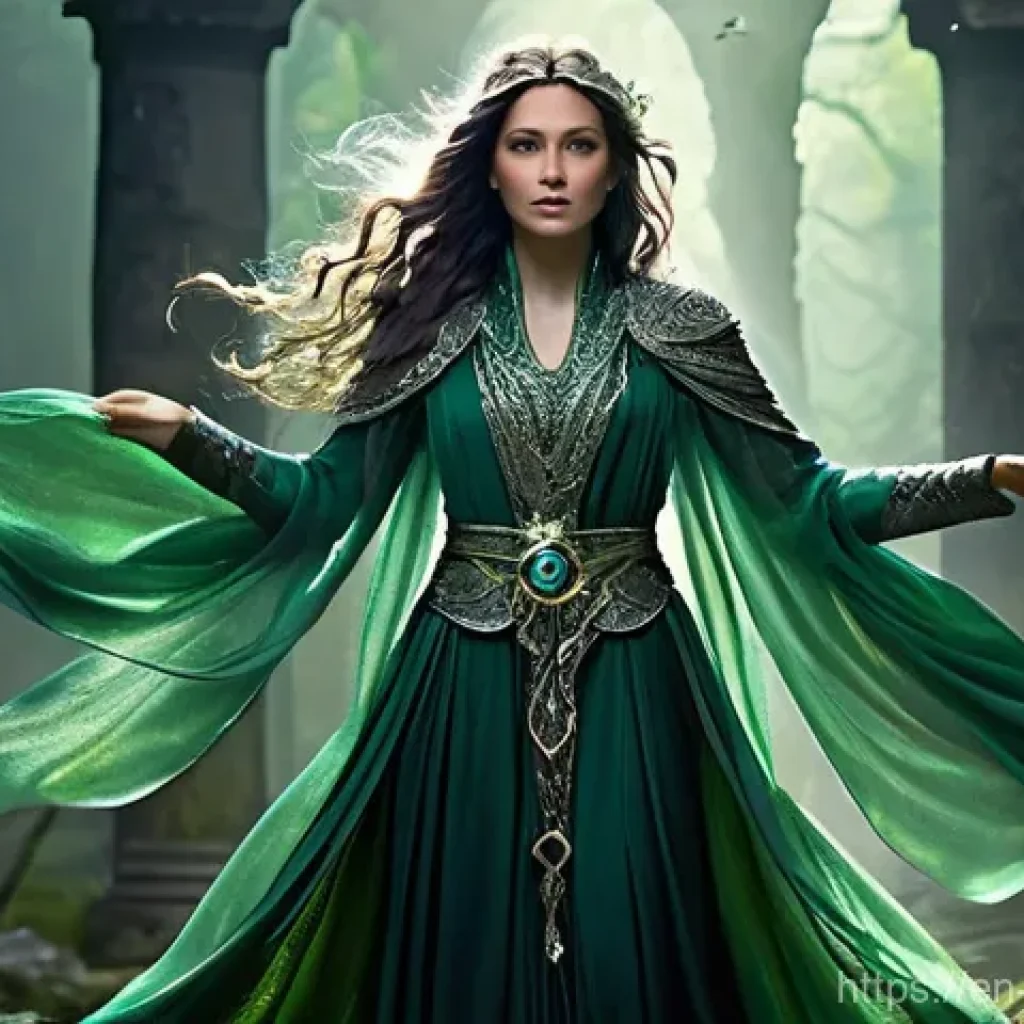 리버스 1999 레이드 주요 아이템 - **Prompt Title: Arcane Ascension Ritual**
A powerful, elegantly robed female Arcanist with an et...