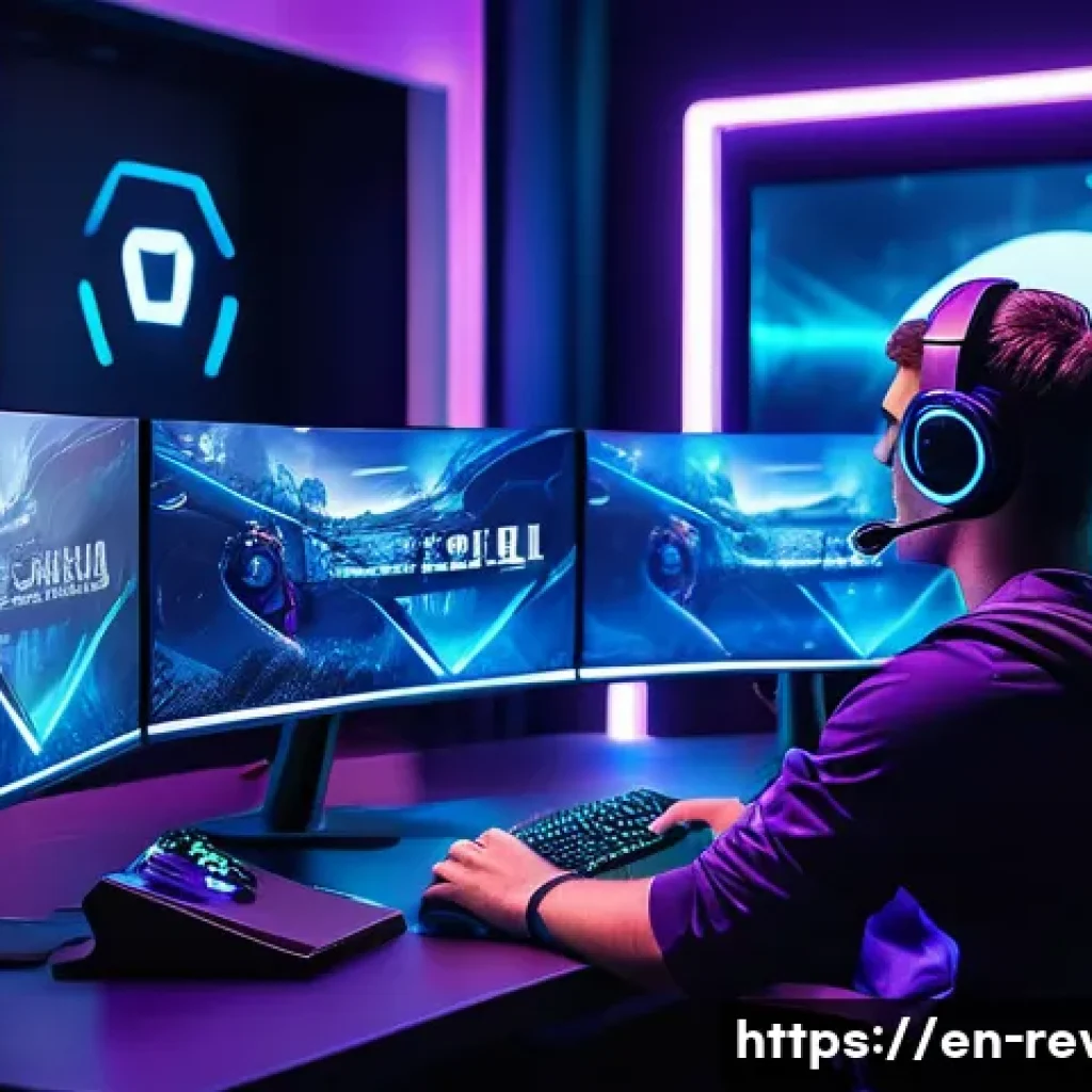 리버스 1999 랭킹 시스템 설명 - A dynamic esports arena scene with a diverse team of five gamers intensely focused on their monitors...