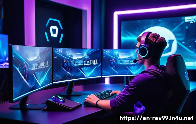 리버스 1999 랭킹 시스템 설명 - A dynamic esports arena scene with a diverse team of five gamers intensely focused on their monitors...