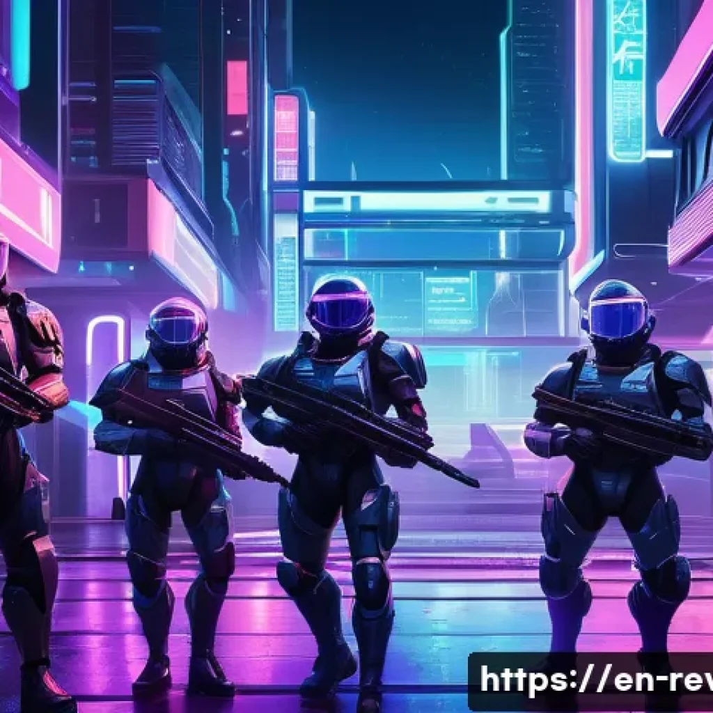 리버스 1999 최고의 유저 리뷰 - A dynamic futuristic battle scene set in a neon-lit urban environment with retro-futuristic architec...