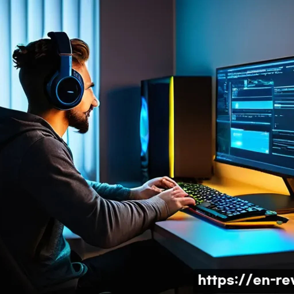 리버스 1999 접속 오류 해결 방법 - A modern gaming setup in a cozy room illuminated by RGB lighting, featuring a high-end PC with dual ...