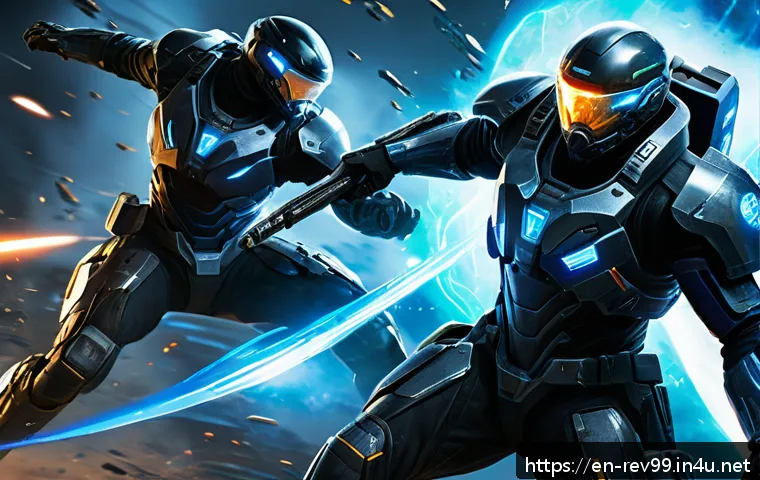 리버스 1999 초보 유저 가이드 - A dynamic battle scene in Reverse:1999 featuring two characters mid-combat on a futuristic, multi-la...