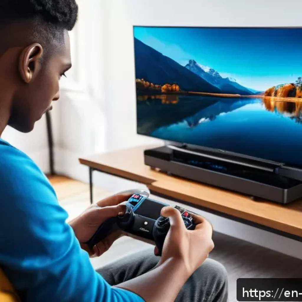 리버스 1999 모바일 호환성 테스트 - A modern mobile gamer sitting comfortably on a cozy couch in a well-lit living room, holding a high-...