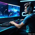 Home 18 리버스 1999 신규 플레이어 지원 팁 - A futuristic video game control setup scene featuring a sleek gaming controller with customizable bu...