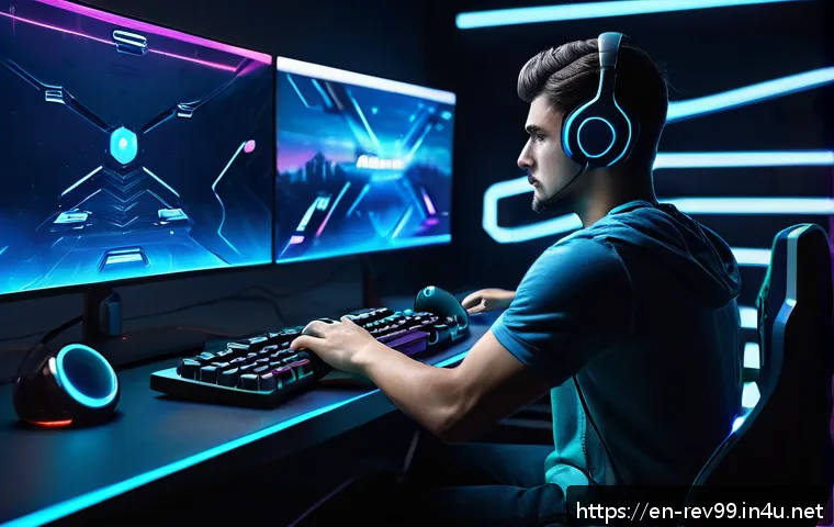 리버스 1999 신규 플레이어 지원 팁 - A futuristic video game control setup scene featuring a sleek gaming controller with customizable bu...