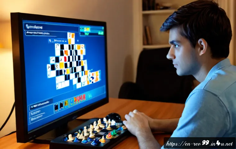 리버스 1999 업데이트 후 새로운 공략 - Photorealistic evening scene of an adult strategy gamer studying a freshly updated fantasy role-play...